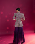 Purple Fully Embellished Ajrakh Peplum Top With Tiered Sharara Set