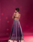Dark Purple Embroidered Ajrakh Jacket With Bralette And Lehenga