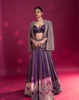 Dark Purple Embroidered Ajrakh Jacket With Bralette And Lehenga