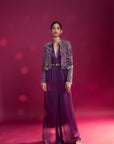Dark Purple Deep V Neck Jumpsuit With Ajrakh Ebellished Jacket