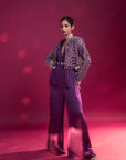 Dark Purple Deep V Neck Jumpsuit With Ajrakh Ebellished Jacket