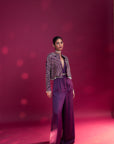 Dark Purple Deep V Neck Jumpsuit With Ajrakh Ebellished Jacket