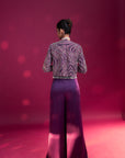 Dark Purple Deep V Neck Jumpsuit With Ajrakh Ebellished Jacket