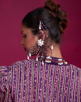 Dark Purple Ajrakh Embroidered Jacket With Bralette And Dhoti Skirt