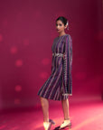 Dark Purple Heavily Stripworked Dress With Cape Sleeves