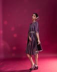 Dark Purple Heavily Stripworked Dress With Cape Sleeves