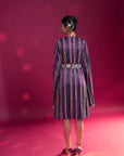 Dark Purple Heavily Stripworked Dress With Cape Sleeves