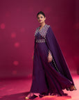 Purple Heavily Embellished Jumpsuit With Embroidered Cape Sleeves