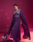 Purple Heavily Embellished Jumpsuit With Embroidered Cape Sleeves
