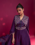 Purple Heavily Embellished Jumpsuit With Embroidered Cape Sleeves