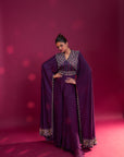 Purple Heavily Embellished Jumpsuit With Embroidered Cape Sleeves