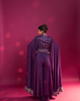 Purple Heavily Embellished Jumpsuit With Embroidered Cape Sleeves