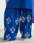 Blue Luxe Embroidered Farshi Suit Set with Dupatta