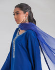Blue Luxe Embroidered Farshi Suit Set with Dupatta