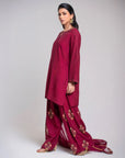 Maroon Luxe Embroidered Farshi Suit Set with Dupatta