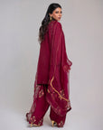 Maroon Luxe Embroidered Farshi Suit Set with Dupatta
