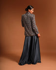 Blue Ajrakh Embellished Jacket With Blouse And Flare Pants