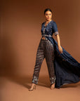 Blue Embroiderered Anarkali With Ajrakh Embellished Pants
