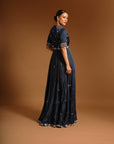 Blue Embroiderered Anarkali With Ajrakh Embellished Pants