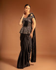 Black Ajrakh Fully Handcrafted Gown Saree