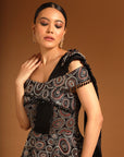 Black Ajrakh Fully Handcrafted Gown Saree