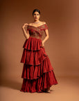 Maroon Fully Ajrakh Patchworked Layered Gown