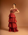 Maroon Fully Ajrakh Patchworked Layered Gown