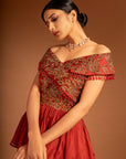 Maroon Fully Ajrakh Patchworked Layered Gown