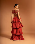 Maroon Fully Ajrakh Patchworked Layered Gown