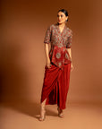 Red Fully Handcarfted Ajrakh Drape Tunic