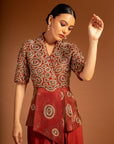 Red Fully Handcarfted Ajrakh Drape Tunic