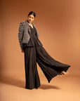 Black Fully Embroidered Jacket With Peplum Top And Pleated Pants