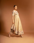 Ivory Ajrakh Embroidered Aasymmetric Anarkali With Pants