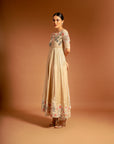 Ivory Ajrakh Embroidered Aasymmetric Anarkali With Pants