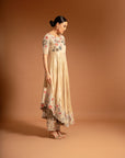 Ivory Ajrakh Embroidered Aasymmetric Anarkali With Pants