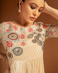 Ivory Ajrakh Embroidered Aasymmetric Anarkali With Pants