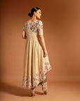 Ivory Ajrakh Embroidered Aasymmetric Anarkali With Pants