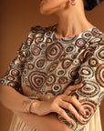 Beige Fully Embroidered Short Yoke Gathered Dress