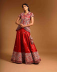 Red Fully Handcarfted Jacket With Lehenga And Cape Dupatta