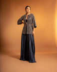 Blue Embroidered Jacket And Bustier With Pants