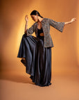 Blue Embroidered Jacket And Bustier With Pants