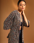Blue Embroidered Jacket And Bustier With Pants