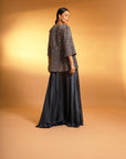 Blue Embroidered Jacket And Bustier With Pants