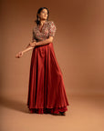Red Ajrakh Fully Embroidered Flare Jumpsuit