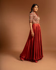 Red Ajrakh Fully Embroidered Flare Jumpsuit