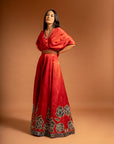 Red Ajrakh Embroidered Gown
