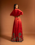 Red Ajrakh Embroidered Gown