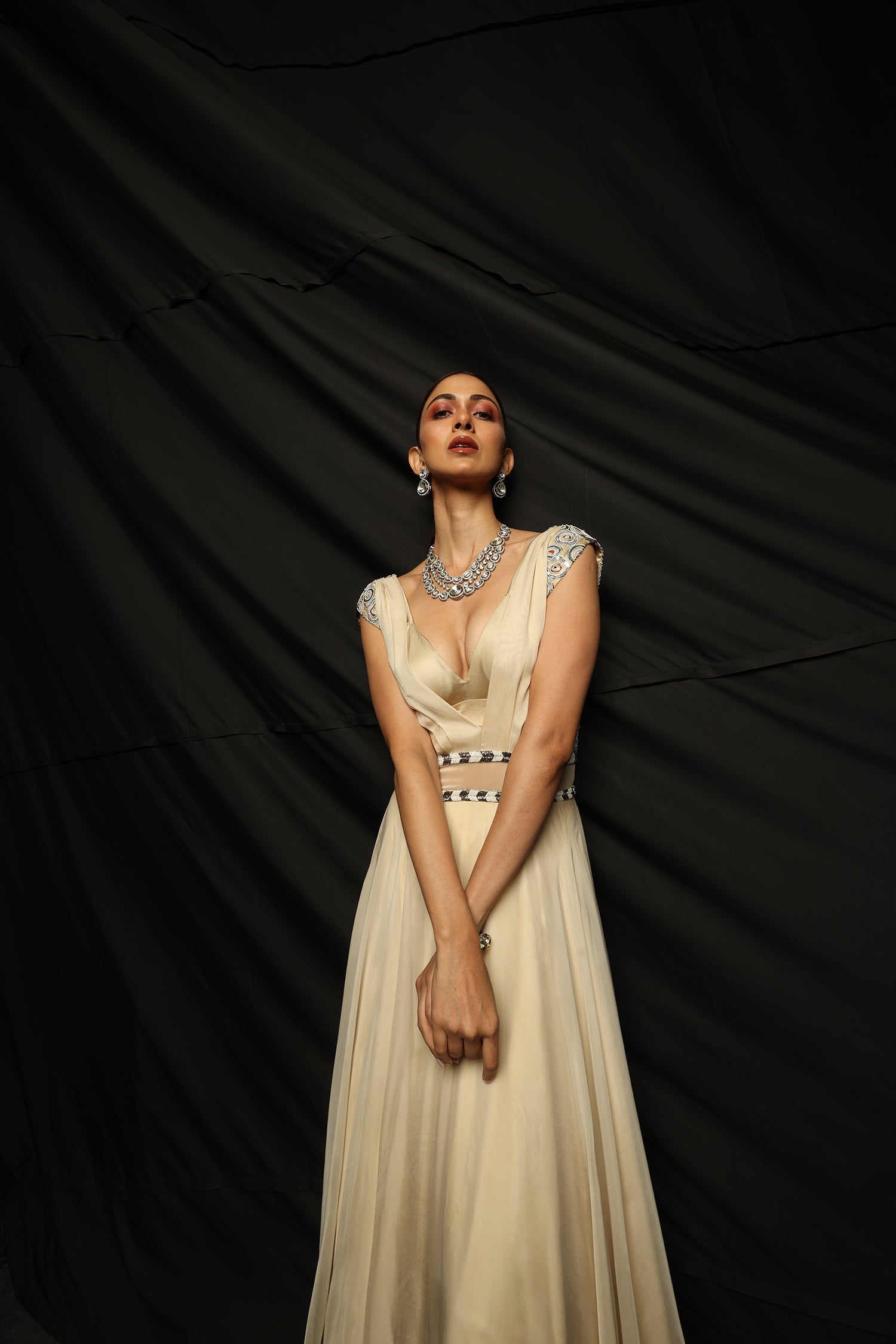 Starla Cowl Neck Double Layered Gown