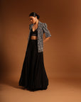 Sargas Ajrakh Jacket And Flare Skirt
