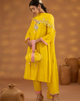 Yellow Silk Embroidered Kurta Set With Dupatta